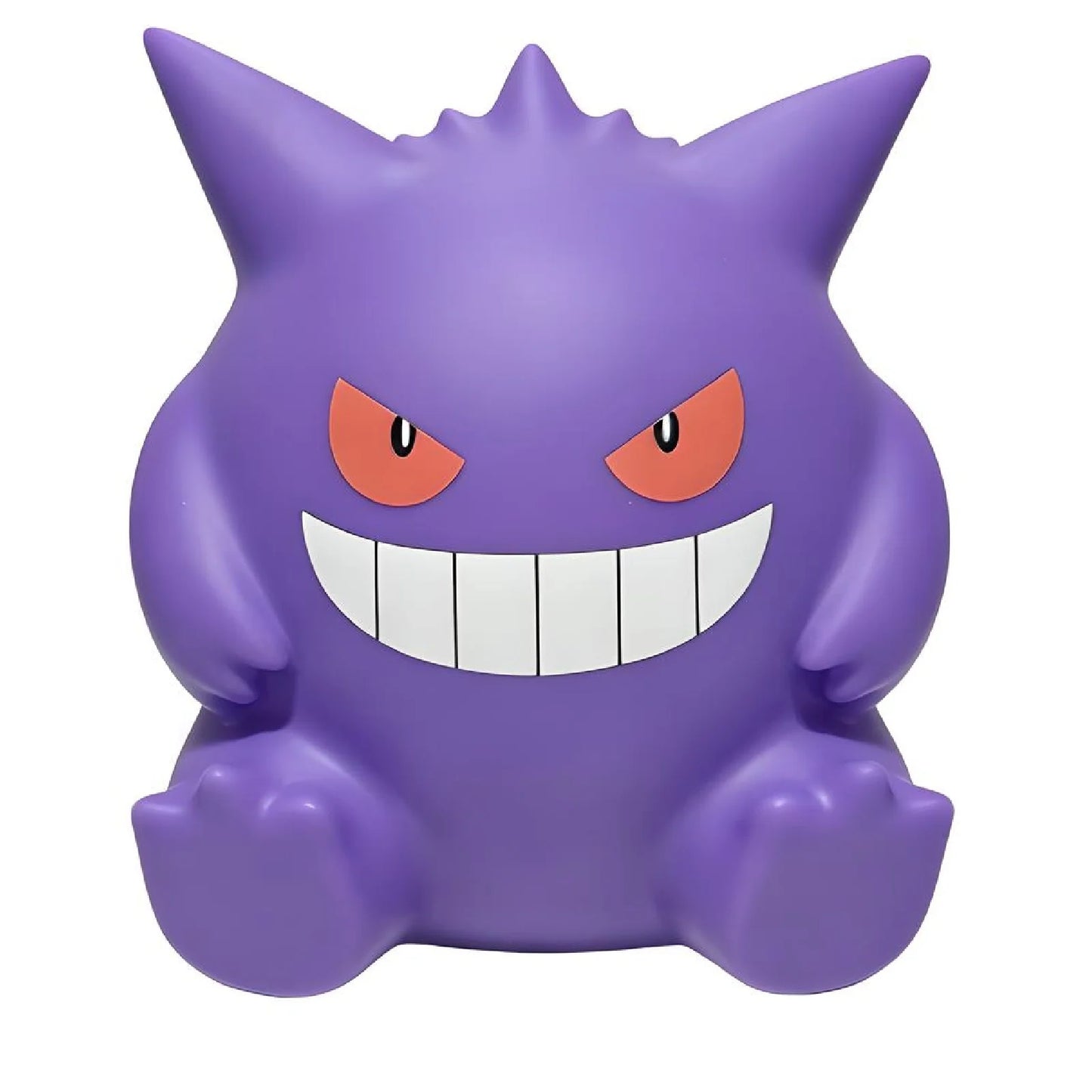 Gengar Pokémon lamp front view, cute anime LED night light with smooth purple design for kids room and desk decor