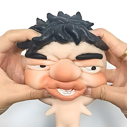 Close-up squish of refillable pimple popper toy squishy face, soft silicone-style sensory fidget