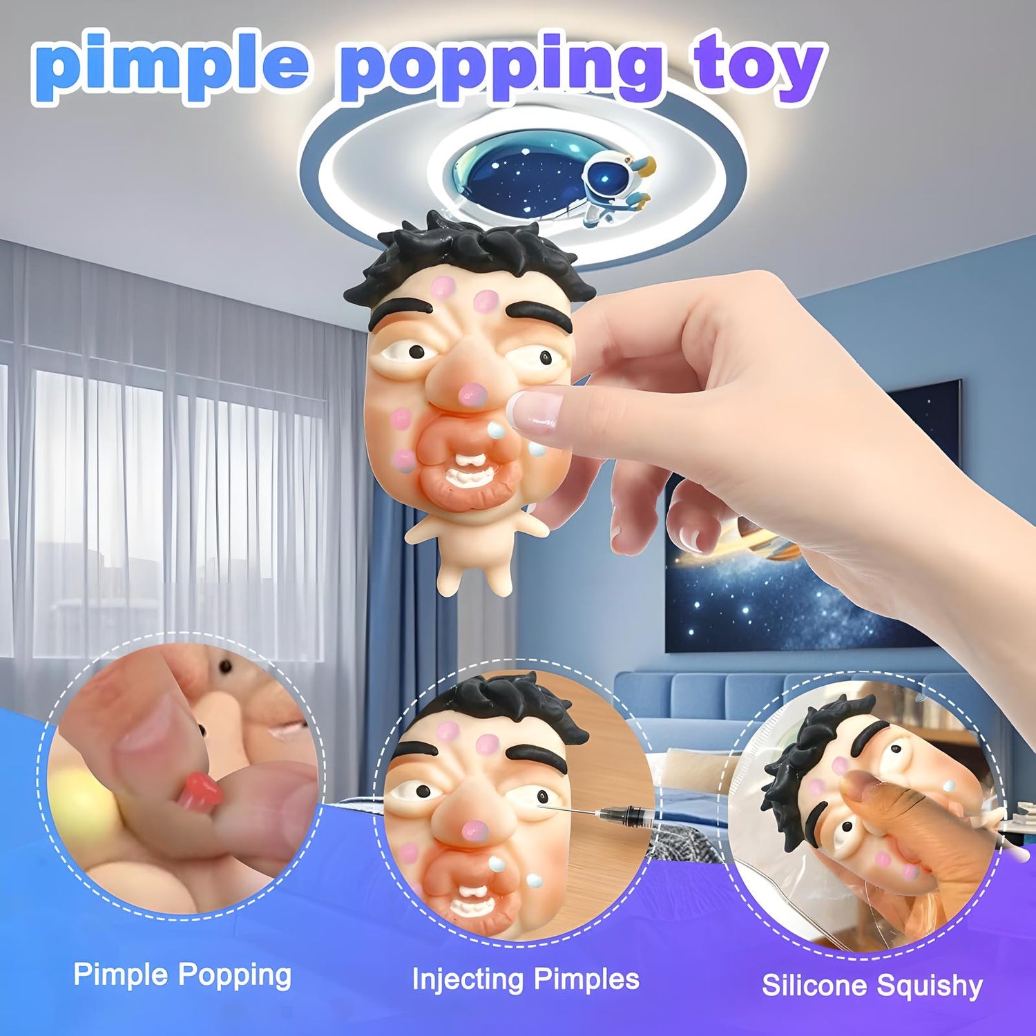 Refillable pimple popping toy infographic, pimple popping, injecting pimples, silicone squishy face fidget